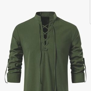 Green Lace-Up Long Sleeve Shirt